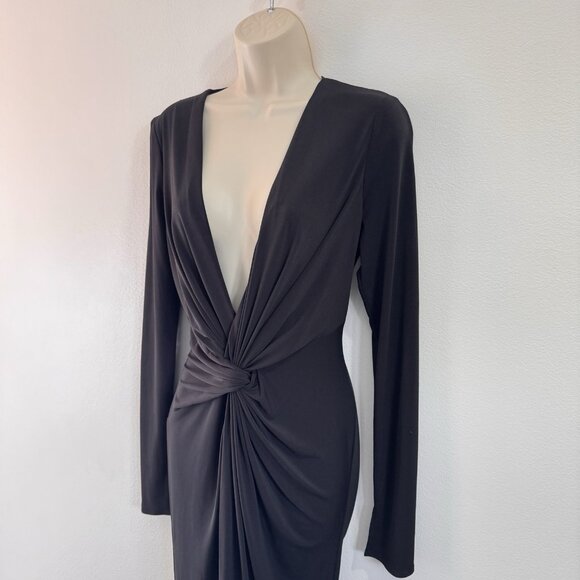 Katie May Los Angeles Dress M In a Mood Black Long Sleeve Plunge Maxi Gown - Picture 6 of 12